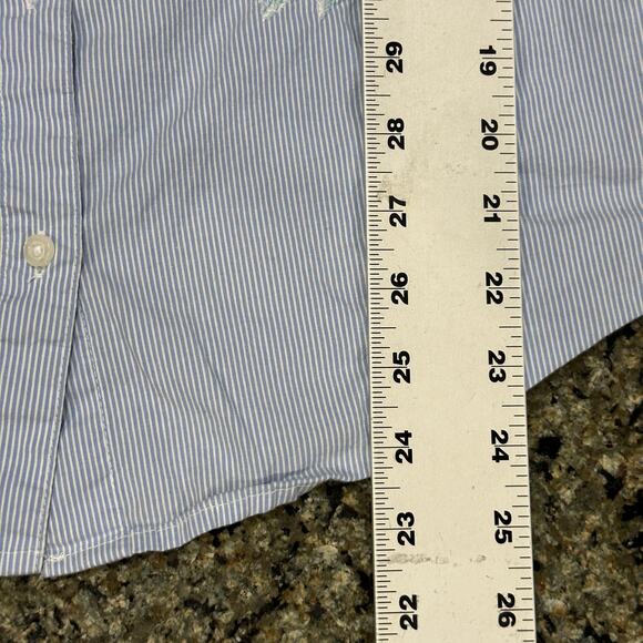 St Johns Bay Shirt Size M Blue White Floral Striped Embroidery Button Up Coastal - Picture 6 of 7